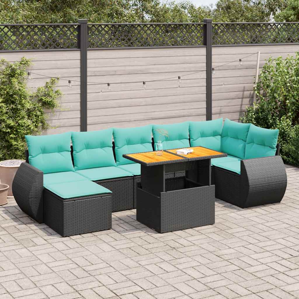 8 Pcs conjunto sofás de jardim com almofadões vime PE preto