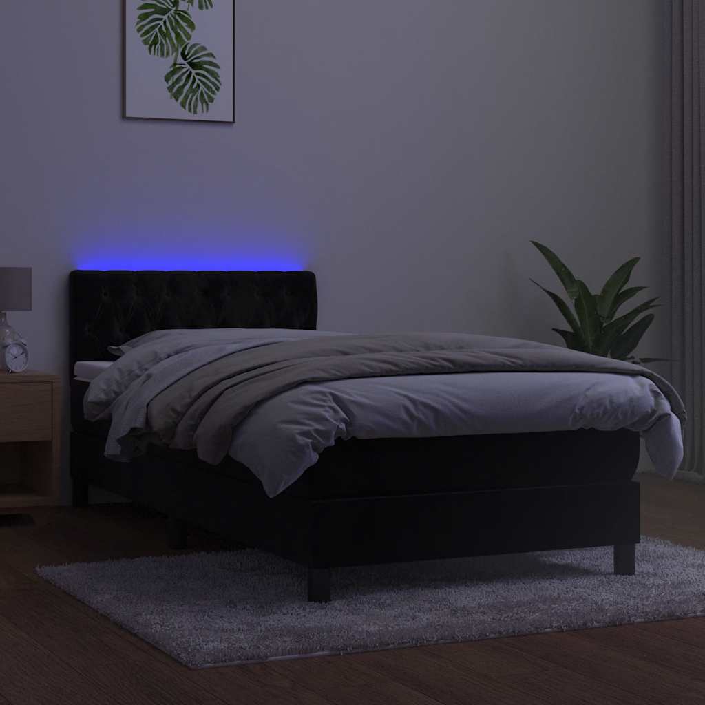 Cama box spring c/ colchão/LED 90x190 cm veludo preto