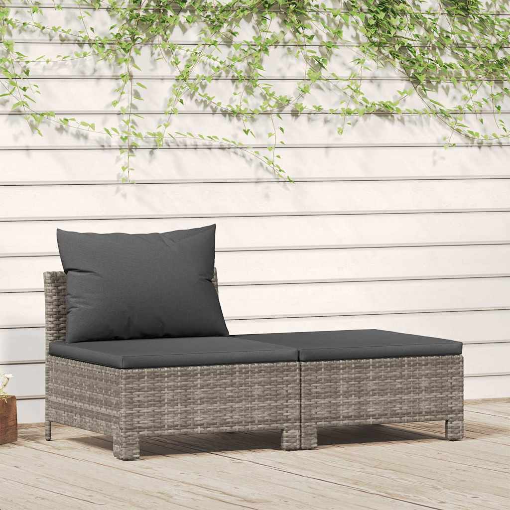Conjunto de lounge de jardim de 2 peças com almofadas em vime sintético cinza