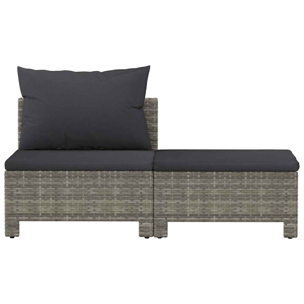 Conjunto de lounge de jardim de 2 peças com almofadas em vime sintético cinza