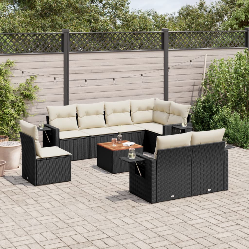 9 Pcs conjunto de sofás p/ jardim c/ almofadões vime PE preto