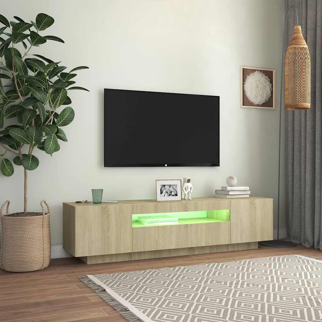Móvel de TV com luzes LED 160x35x40 cm carvalho sonoma