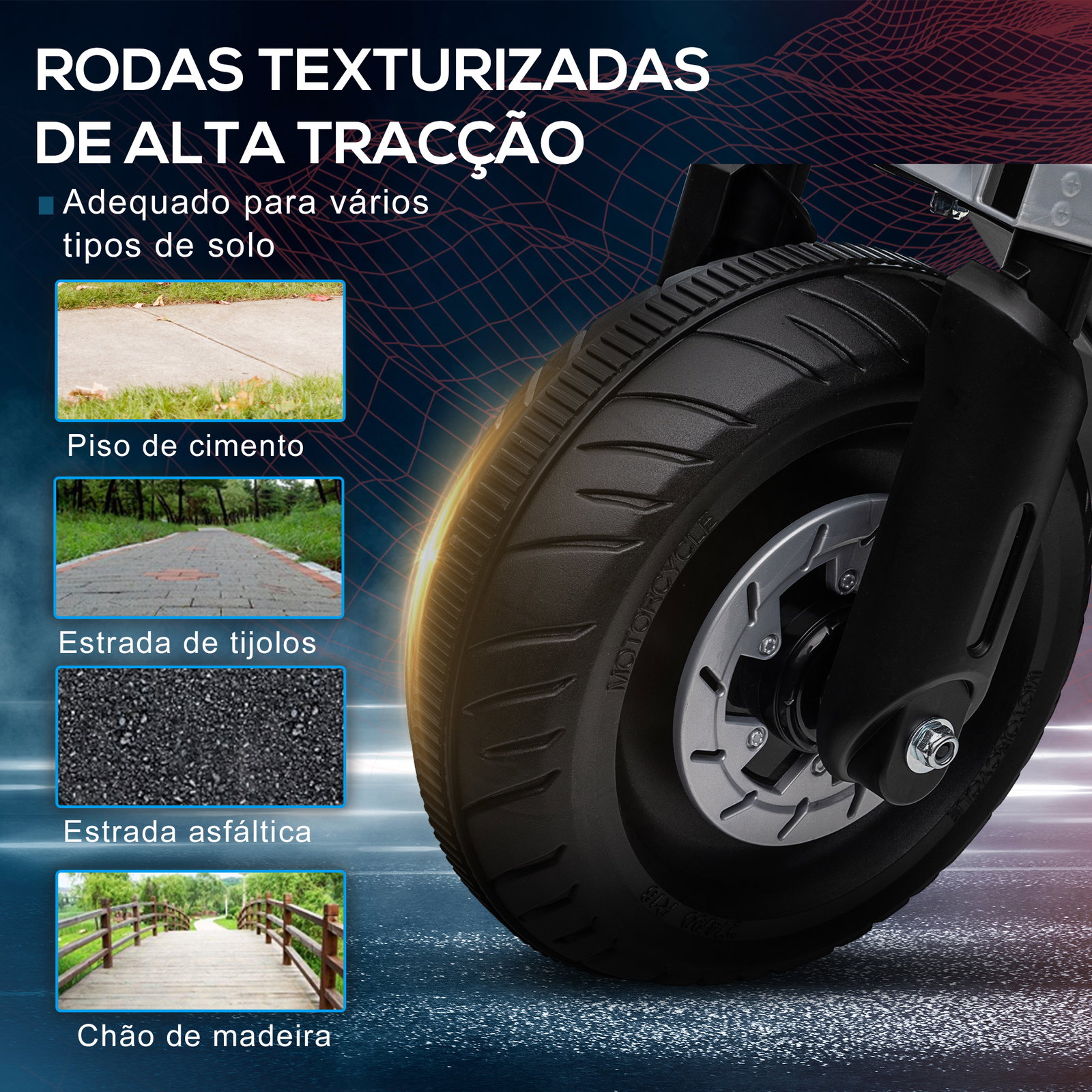 Mota elétrica infantil 6v com farol música buzina velocidade 3km/h avance e retrocesso 86x44x58cm preto e branco