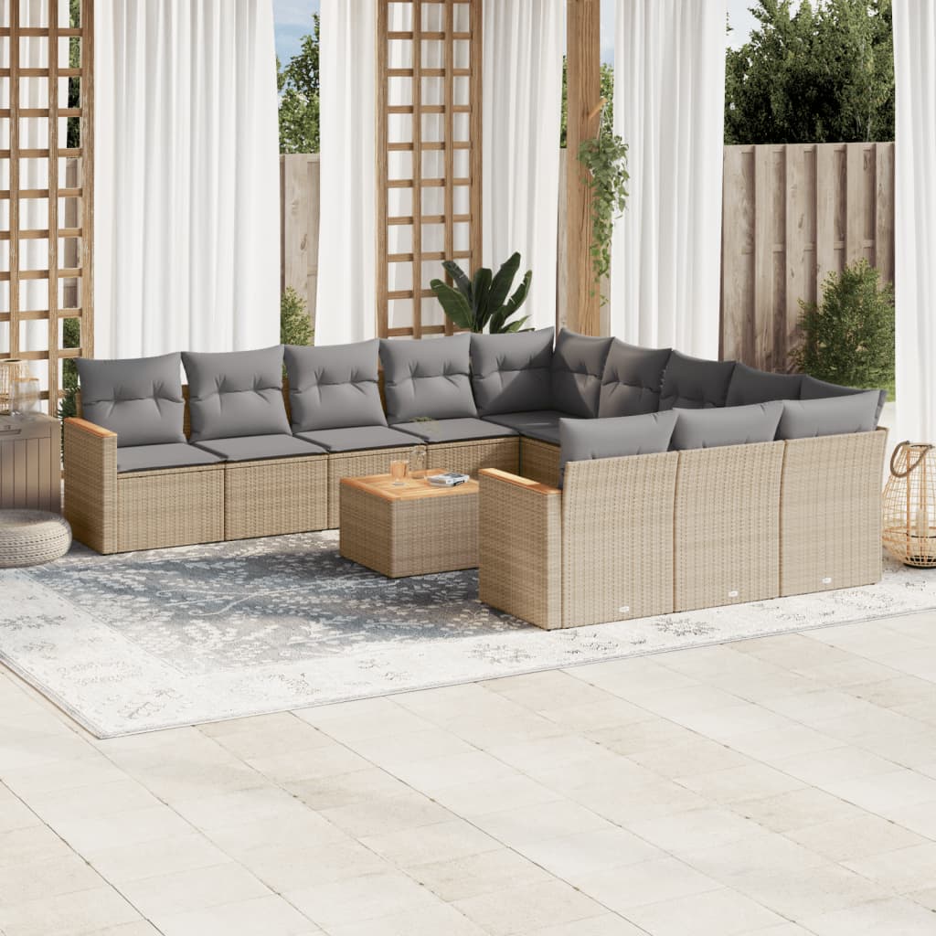 12 Pcs conj. sofás jardim c/ almofadões vime PE bege misturado