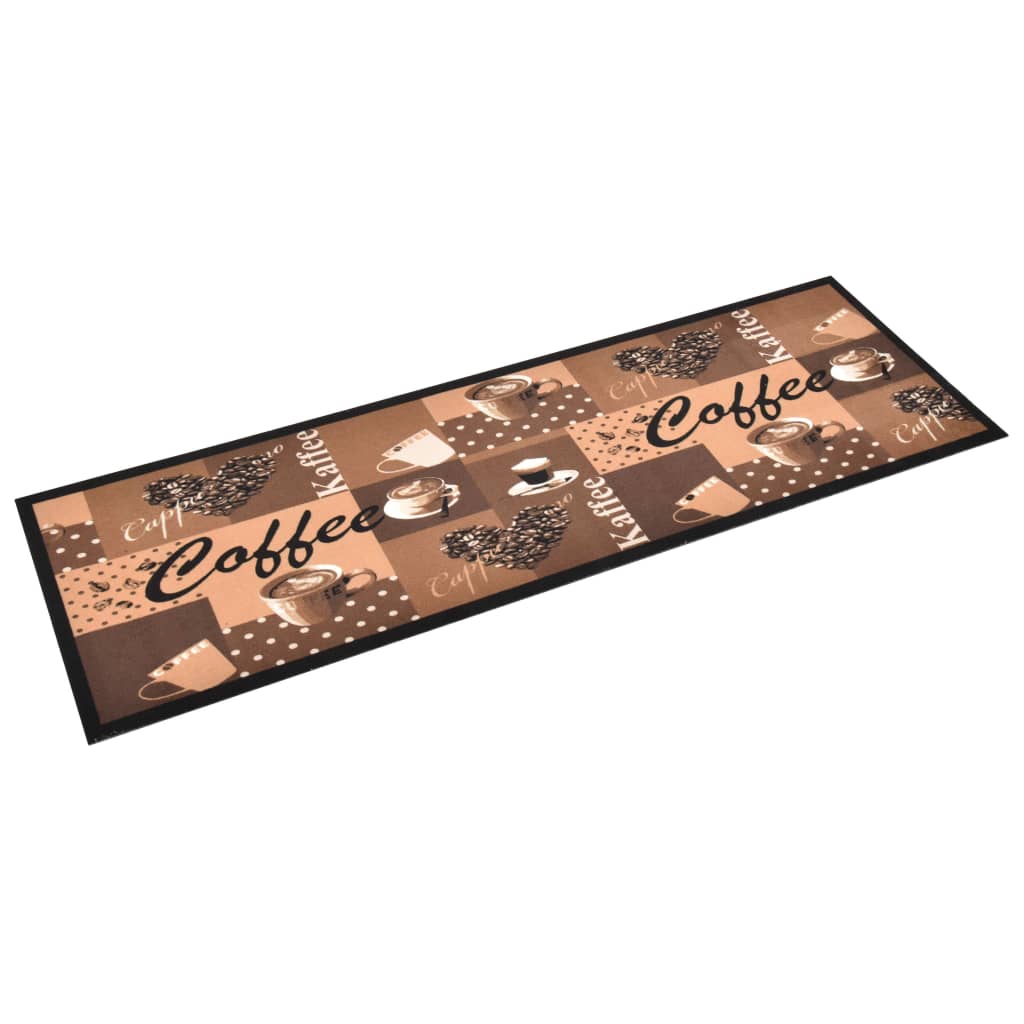 Tapete de cozinha lavável com design café 45x150 cm castanho
