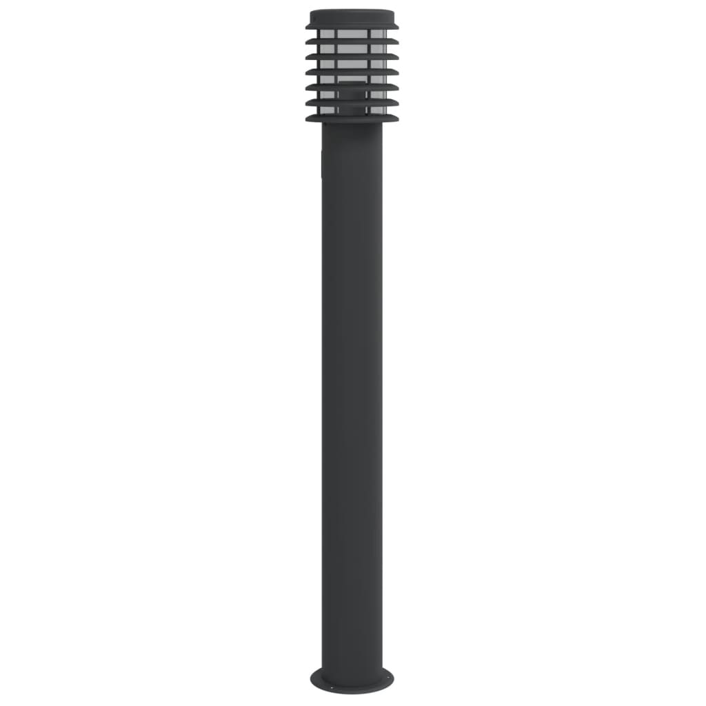 Candeeiro de chão p/ exterior c/ tomada 110 cm aço inox. preto