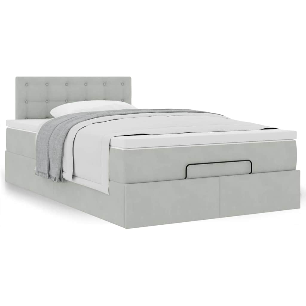 Cama otomana com colchão cinza claro 120x190 cm veludo