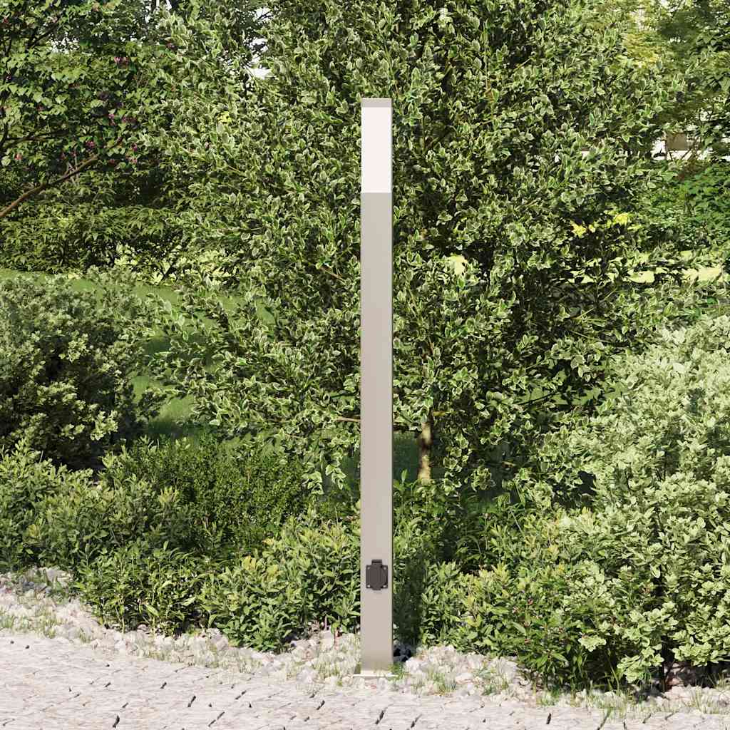 Luminária de poste com tomada, 110 cm, aço inoxidável, IP44