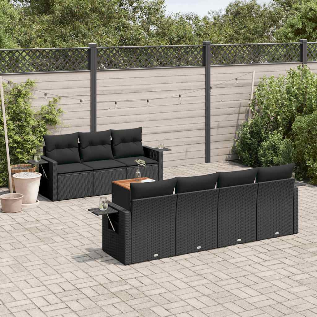 8 Pcs conjunto sofás de jardim com almofadões vime PE preto