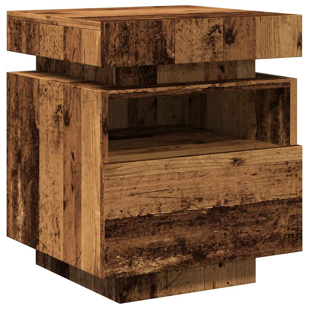Mesa de cabeceira com luzes LED 40x39x48,5 cm madeira velha