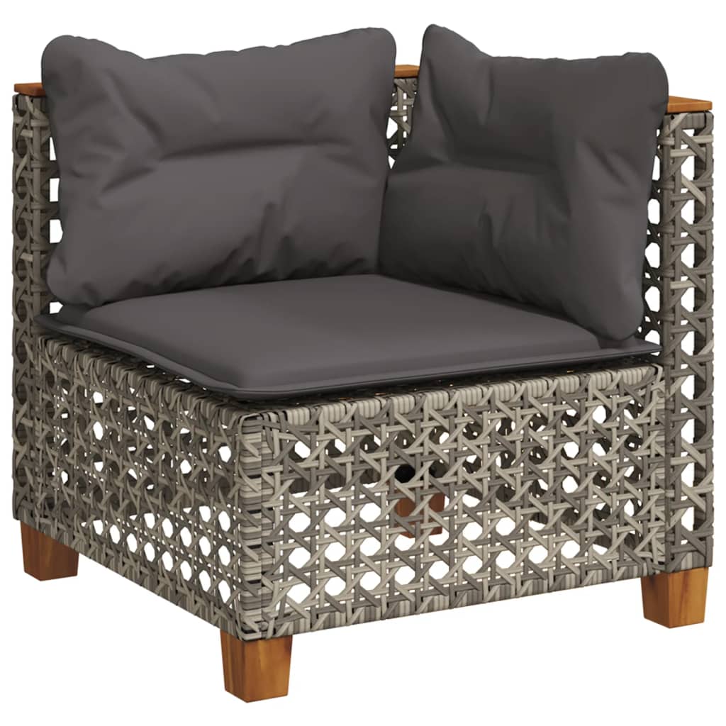 9 Pcs conjunto sofás p/ jardim com almofadões vime PE cinzento