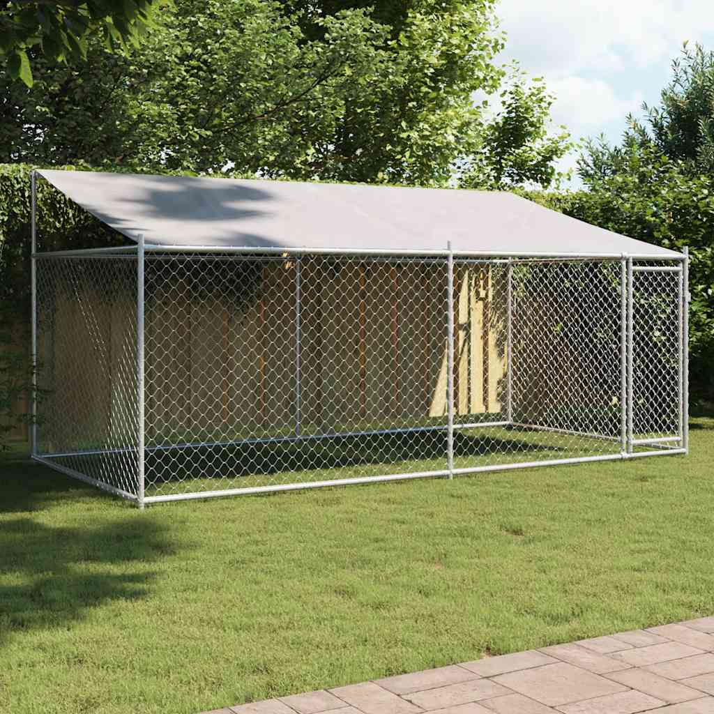 Jaula para cão com telhado/porta 4x2x2 m aço galvanizado cinza