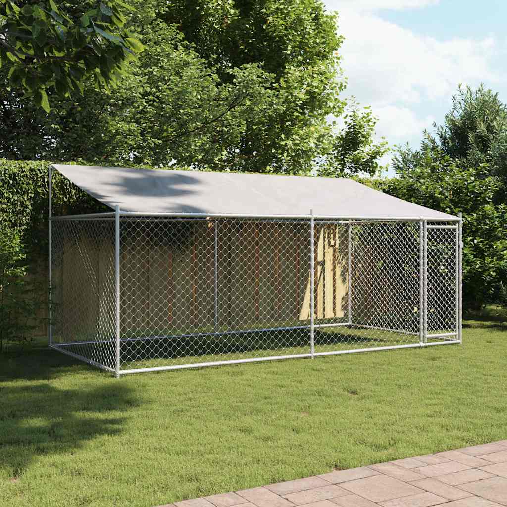 Jaula para cão com telhado/porta 4x2x2 m aço galvanizado cinza
