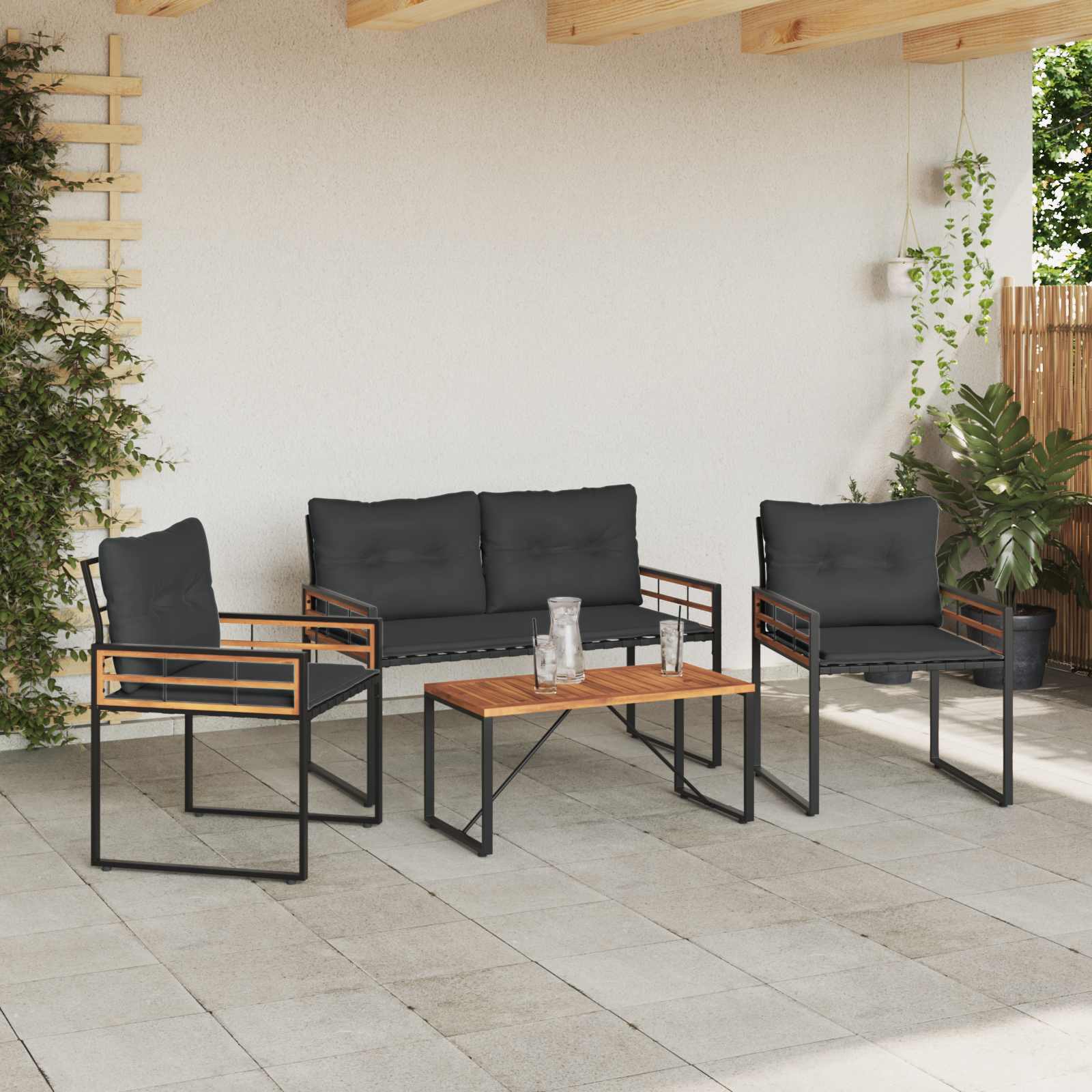 Conjunto de móveis para exterior 4 unid. cinzento-baço