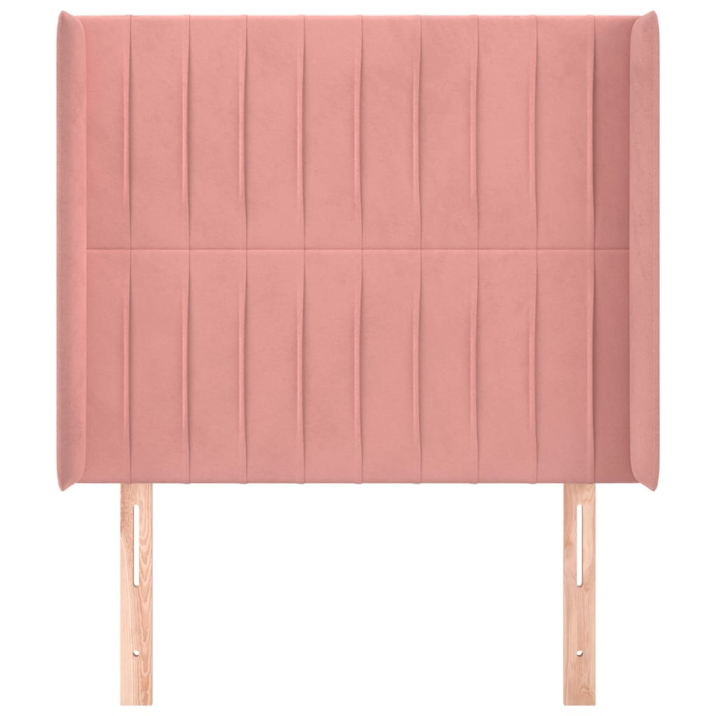 Cabeceira de cama c/ abas veludo 93x16x118/128 cm rosa