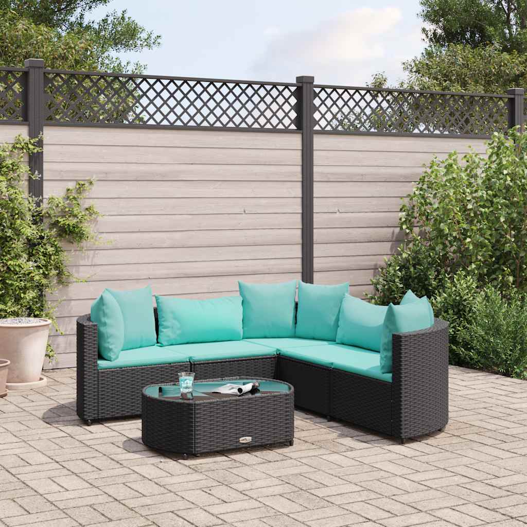 6 Pcs conjunto sofás de jardim c/ almofadões vime PE preto