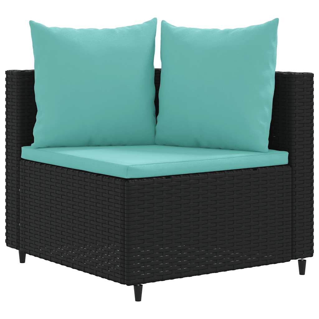 6 Pcs conjunto sofás de jardim c/ almofadões vime PE preto