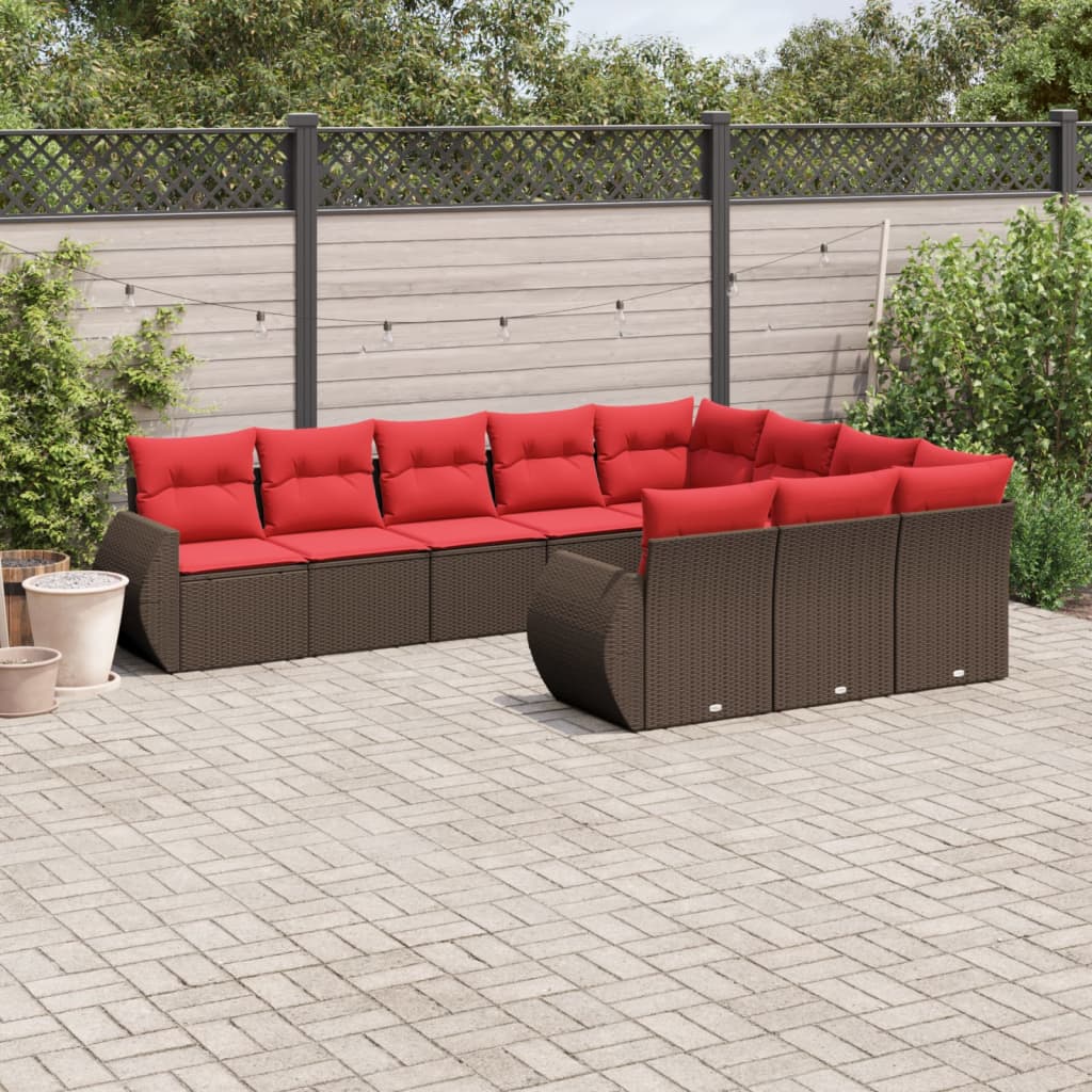 Conjunto de sofá de jardim com 10 peças e almofadas em rattan sintético marrom