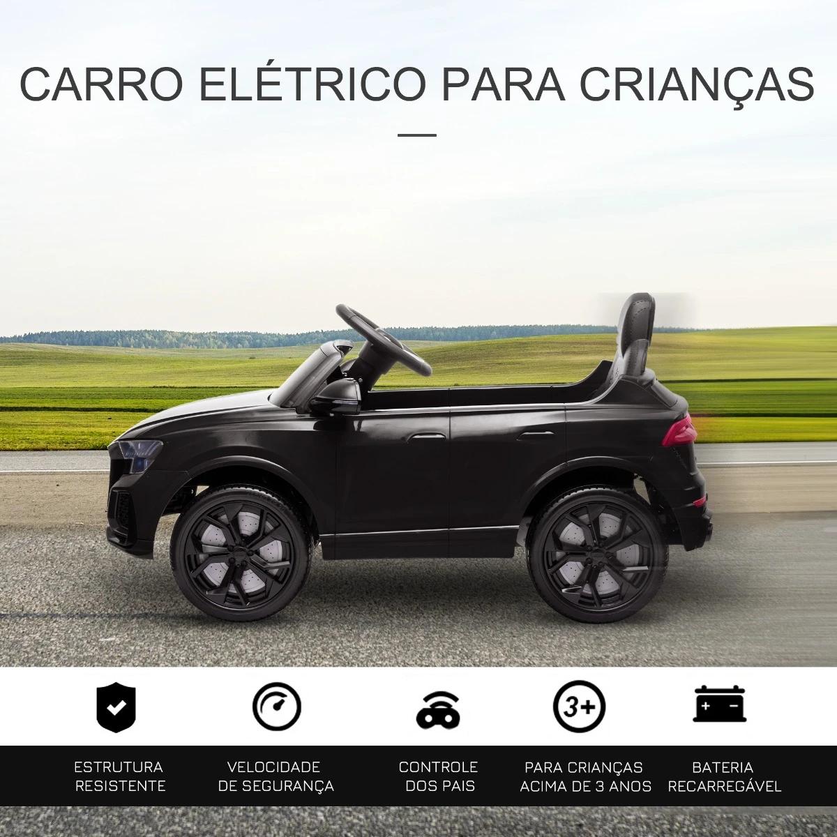 Carro Elétrico Infantil para Crianças de 3-5 Anos Licença Audi RS Q8 com Bateria 6V Controle a Distância Música MP3 Buzina e Luz