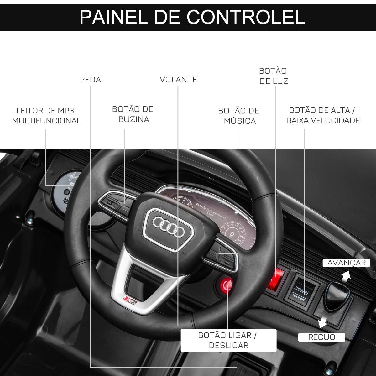 Carro Elétrico Infantil para Crianças de 3-5 Anos Licença Audi RS Q8 com Bateria 6V Controle a Distância Música MP3 Buzina e Luz