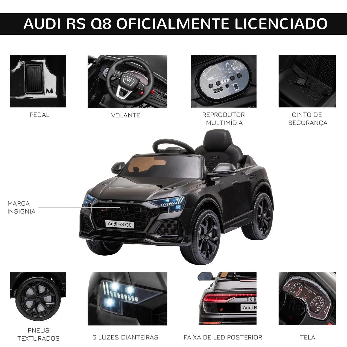 Carro Elétrico Infantil para Crianças de 3-5 Anos Licença Audi RS Q8 com Bateria 6V Controle a Distância Música MP3 Buzina e Luz