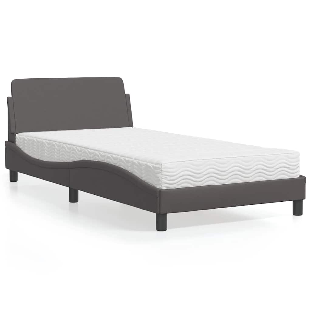 Cama com colchão dover 100x200 cm couro artificial cinzento