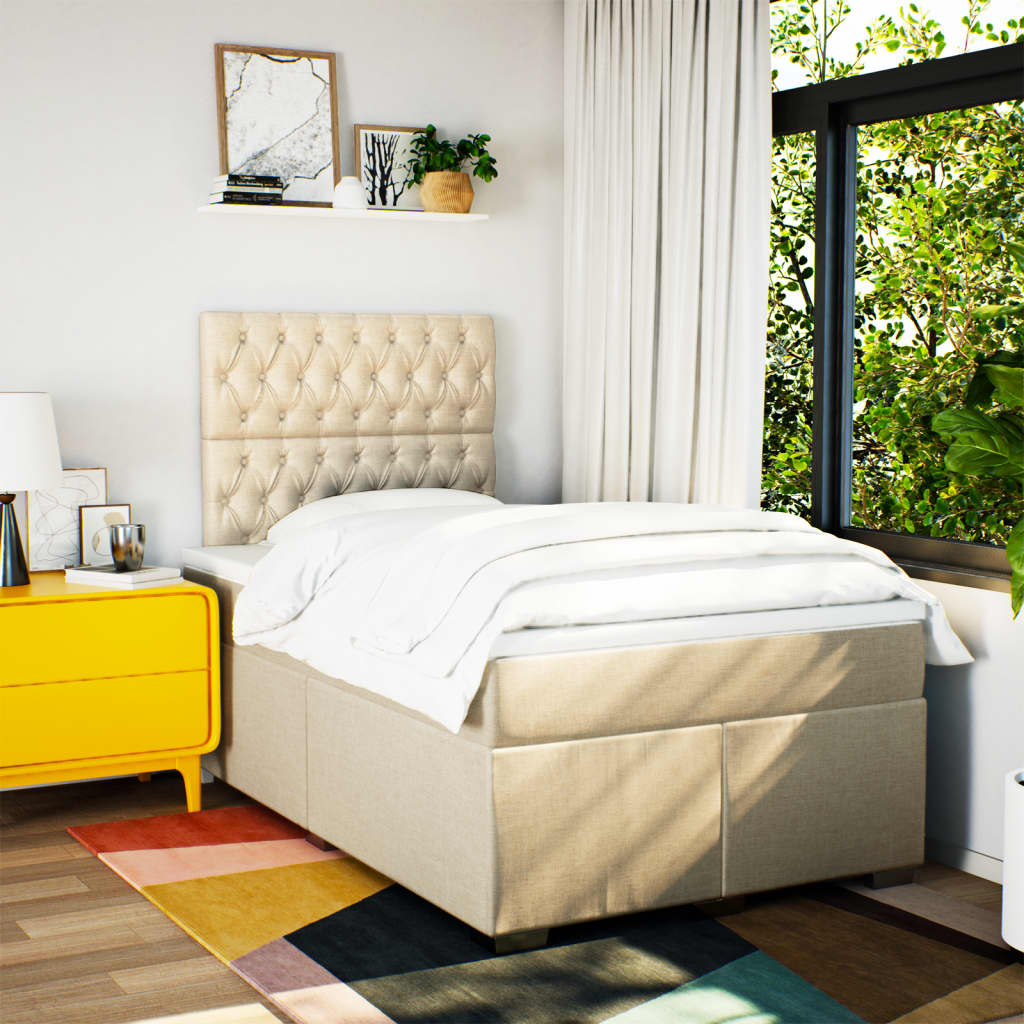 Cama boxspring com colchão 120x190 cm tecido cor creme