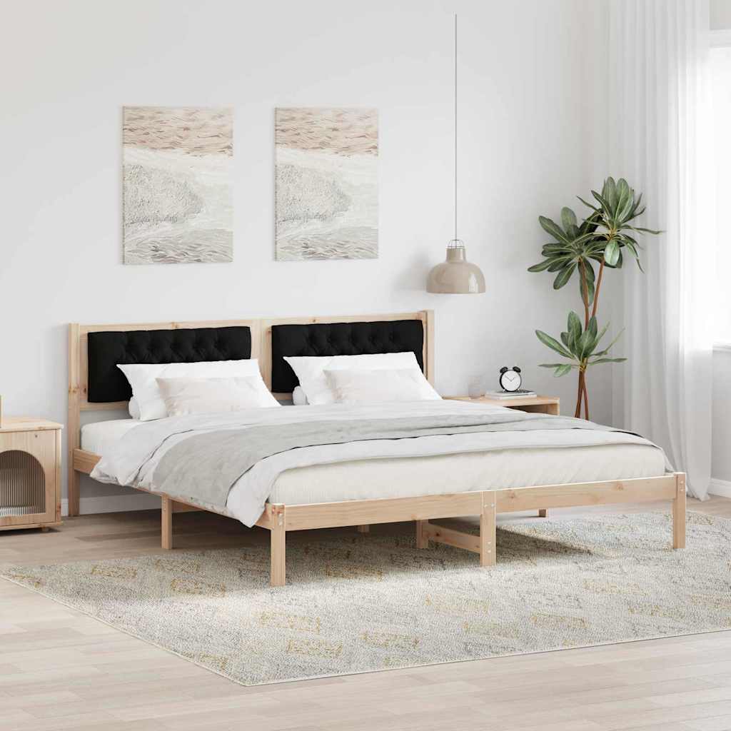 Estrutura da cama preto 160 x 200 cm madeira de pinheiro sólida
