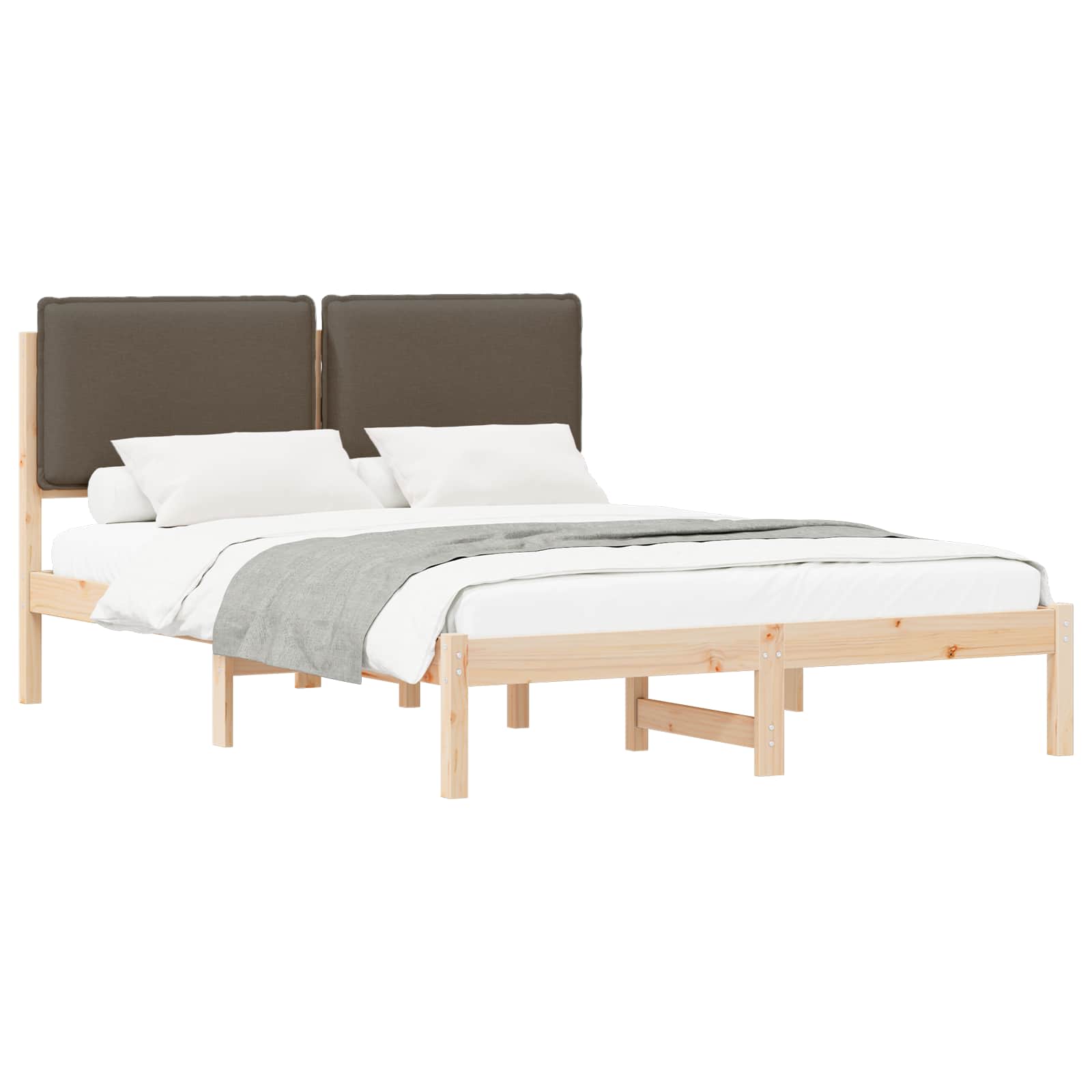 Estrutura de cama com cabeceira estofada cinzento-acastanhado