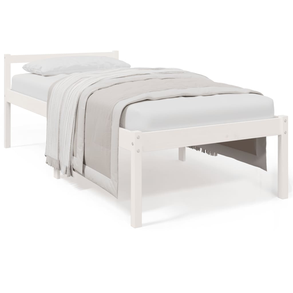 Cama de solteiro pequena p/ idosos 75x190cm pinho maciço branco