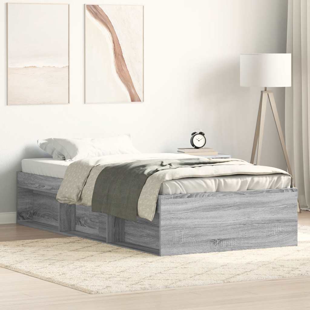 Estrutura de cama solteiro 75x190 cm cinzento sonoma