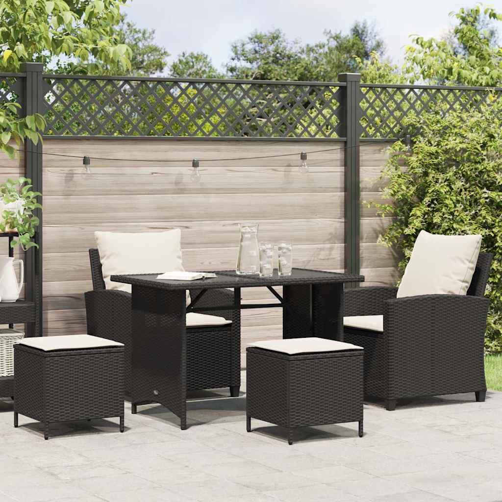 4 Pcs conjunto de sofás para jardim c/ almofadões vime PE preto
