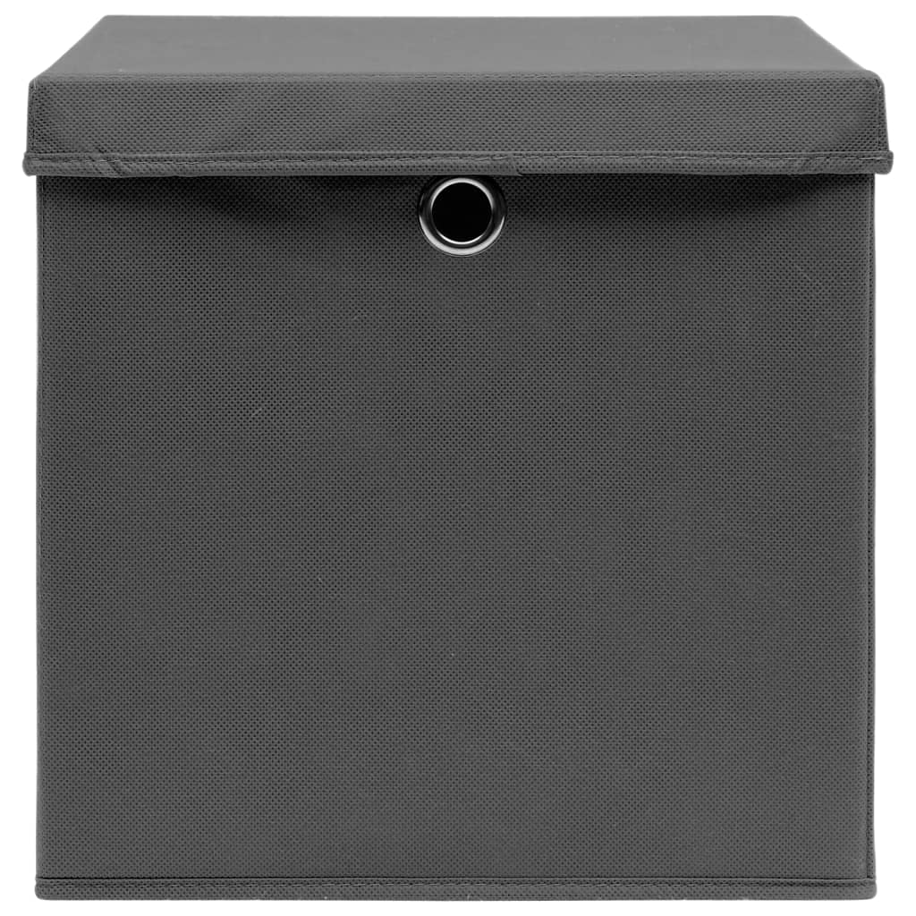 Caixas de arrumação com tampas 10 pcs 32x32x32 cm tecido cinza