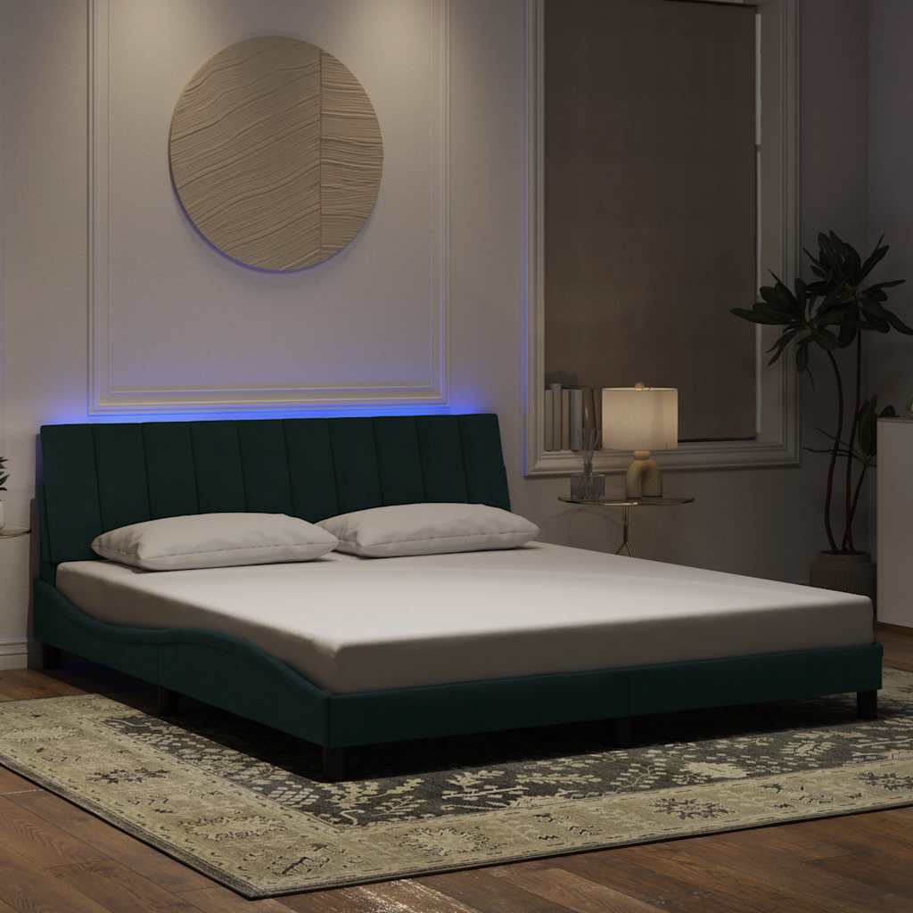 Estrutura de cama com LED sem colchão hanko 180x200 cm veludo verde-escuro