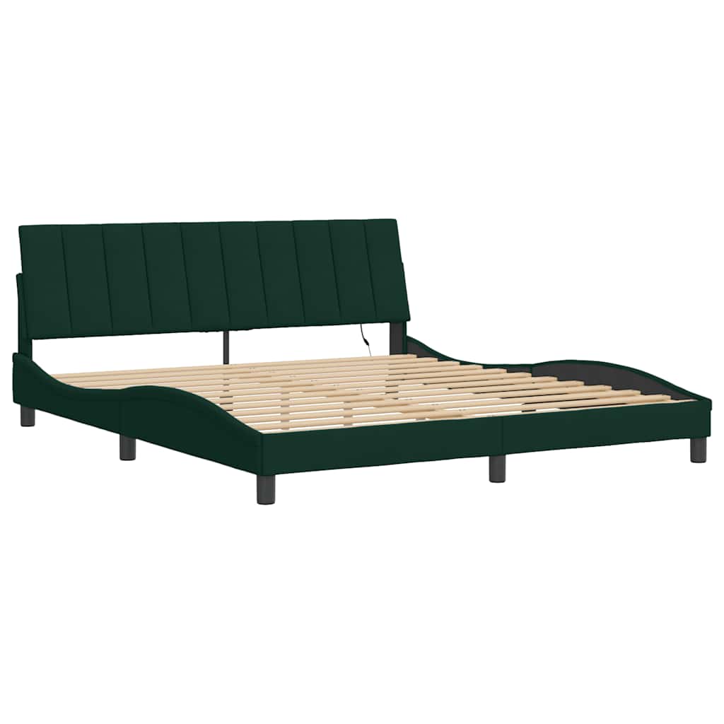 Estrutura de cama com LED sem colchão hanko 180x200 cm veludo verde-escuro