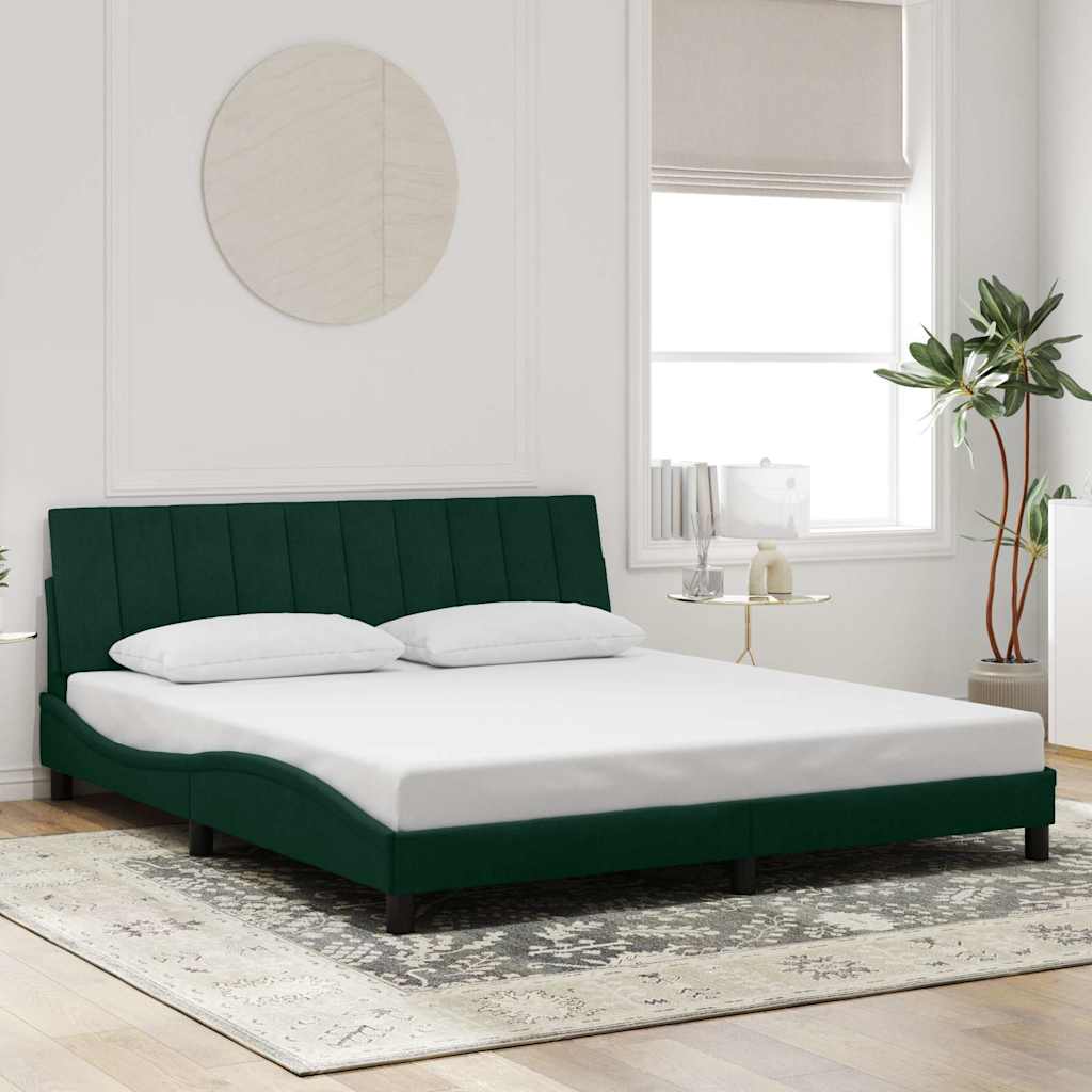 Estrutura de cama com LED sem colchão hanko 180x200 cm veludo verde-escuro
