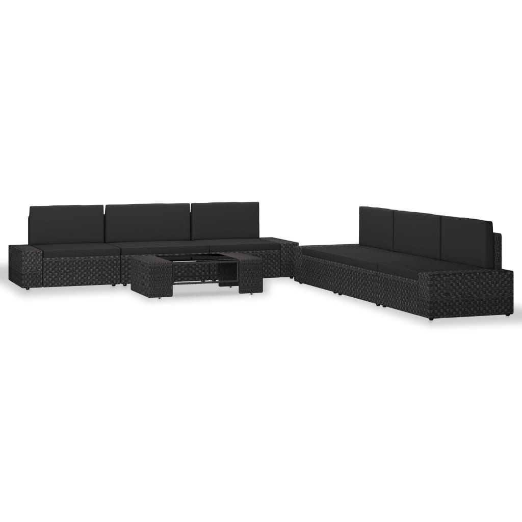 7 Pcs conjunto lounge para jardim vime PE preto