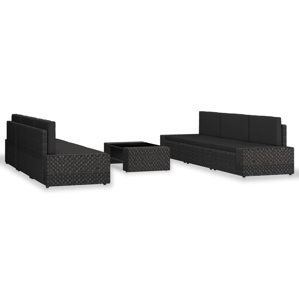 7 Pcs conjunto lounge para jardim vime PE preto