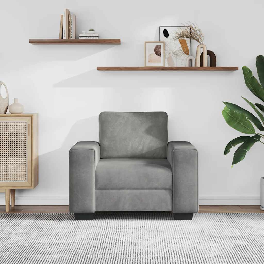 Poltrona 100x77x82 cm veludo cinzento-claro
