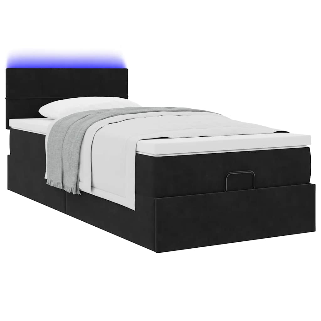 Estrutura de cama otomana com colchão preto veludo