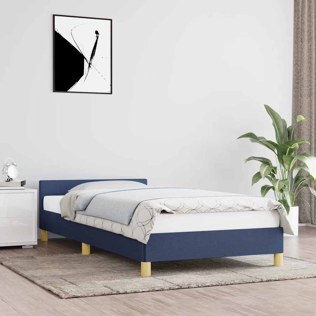 Estrutura cama c/ cabeceira sem colchão tecido 90x200 cm azul