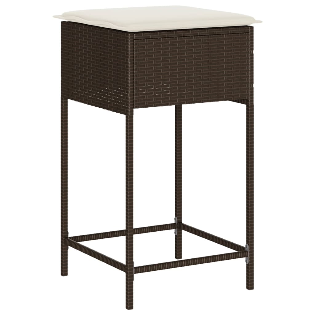 5 Pcs conjunto de bar p/ jardim c/ almofadões vime PE castanho