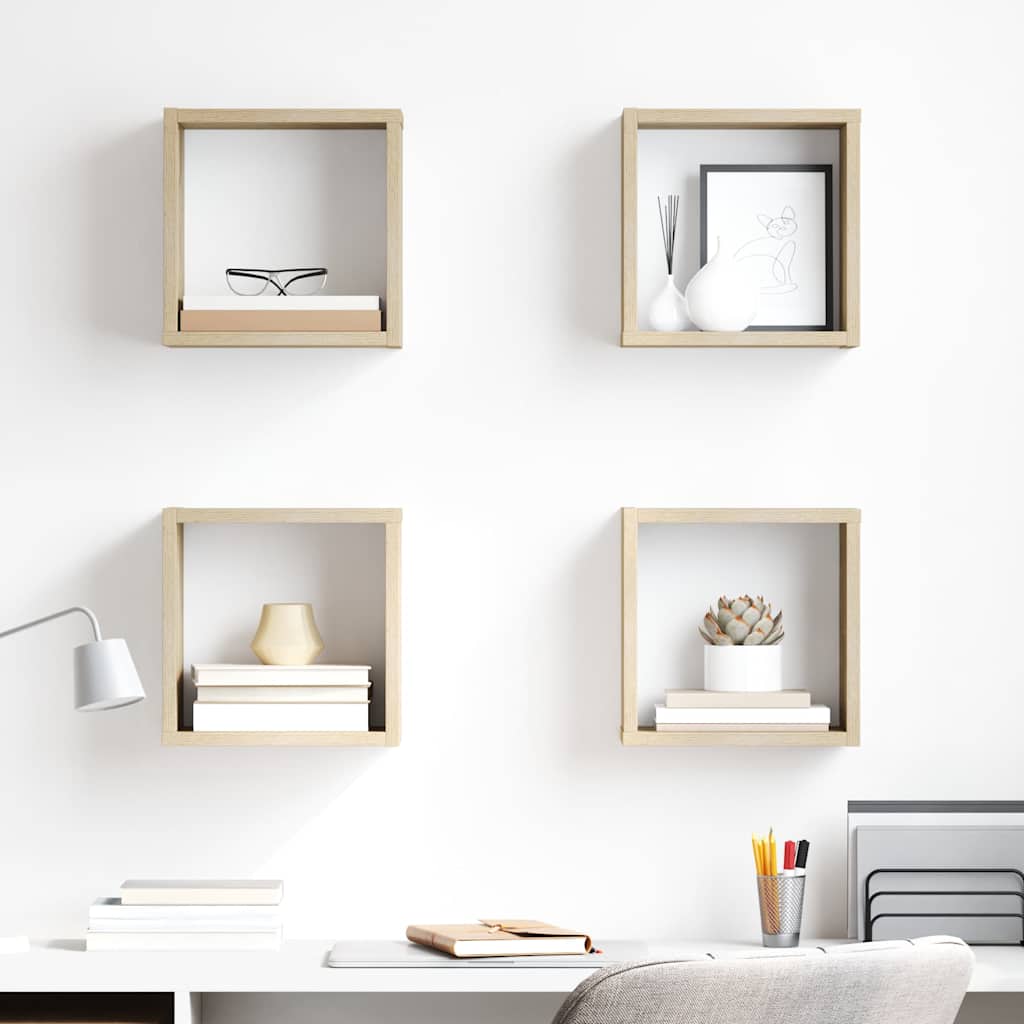 Prateleiras de parede em forma de cubo 4 pcs 26x15x26 cm sonoma