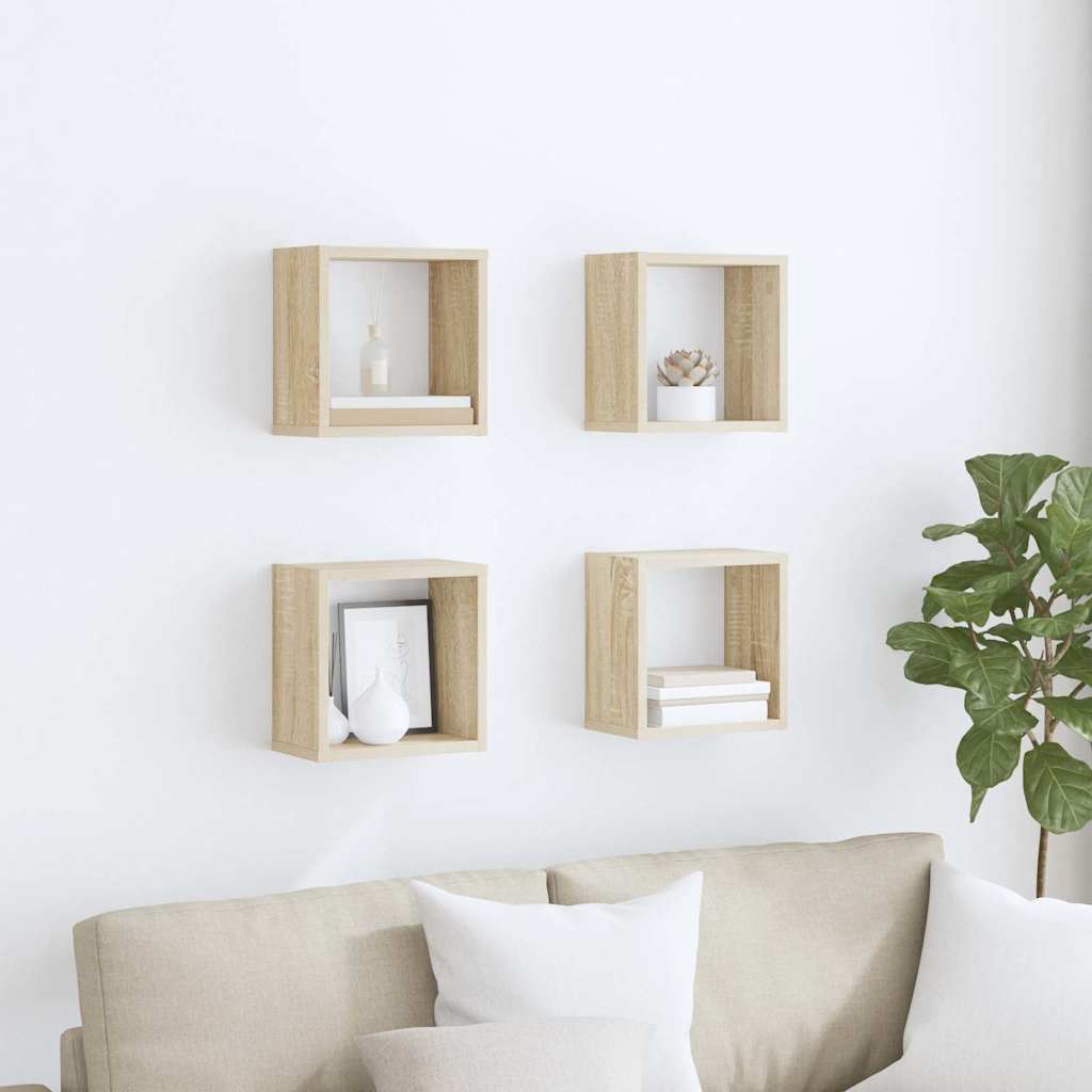 Prateleiras de parede em forma de cubo 4 pcs 26x15x26 cm sonoma