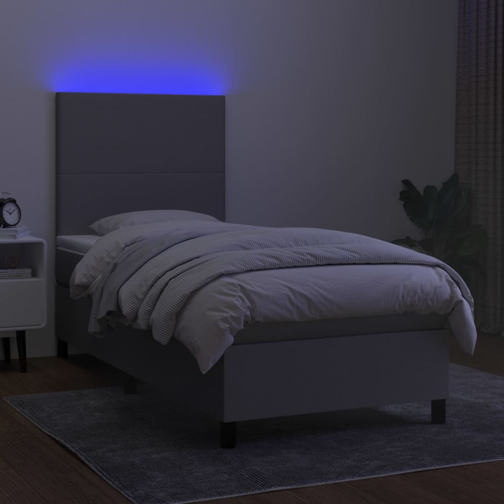 Cama box spring c/ colchão e LED 80x200 cm tecido cinza-claro