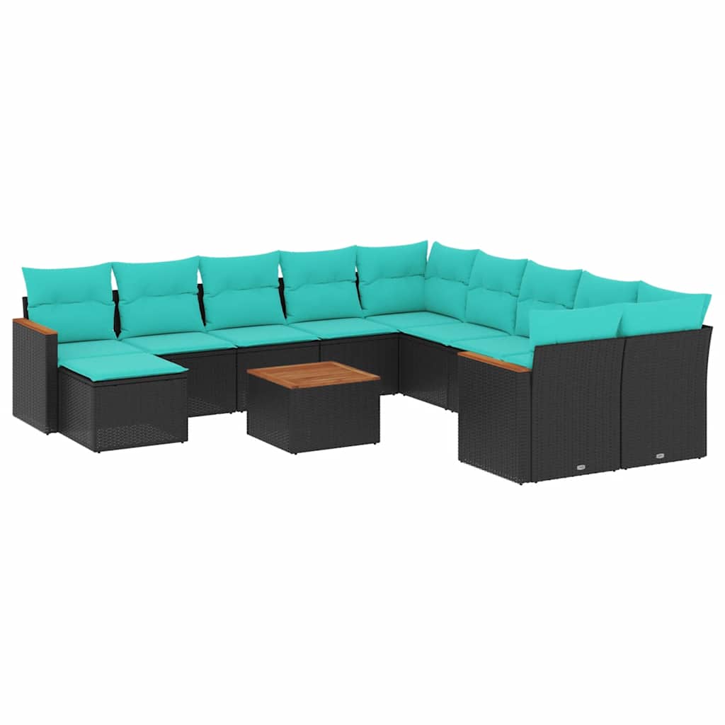 Conjunto de sofá de jardim com 12 peças e almofadas em rattan sintético preto