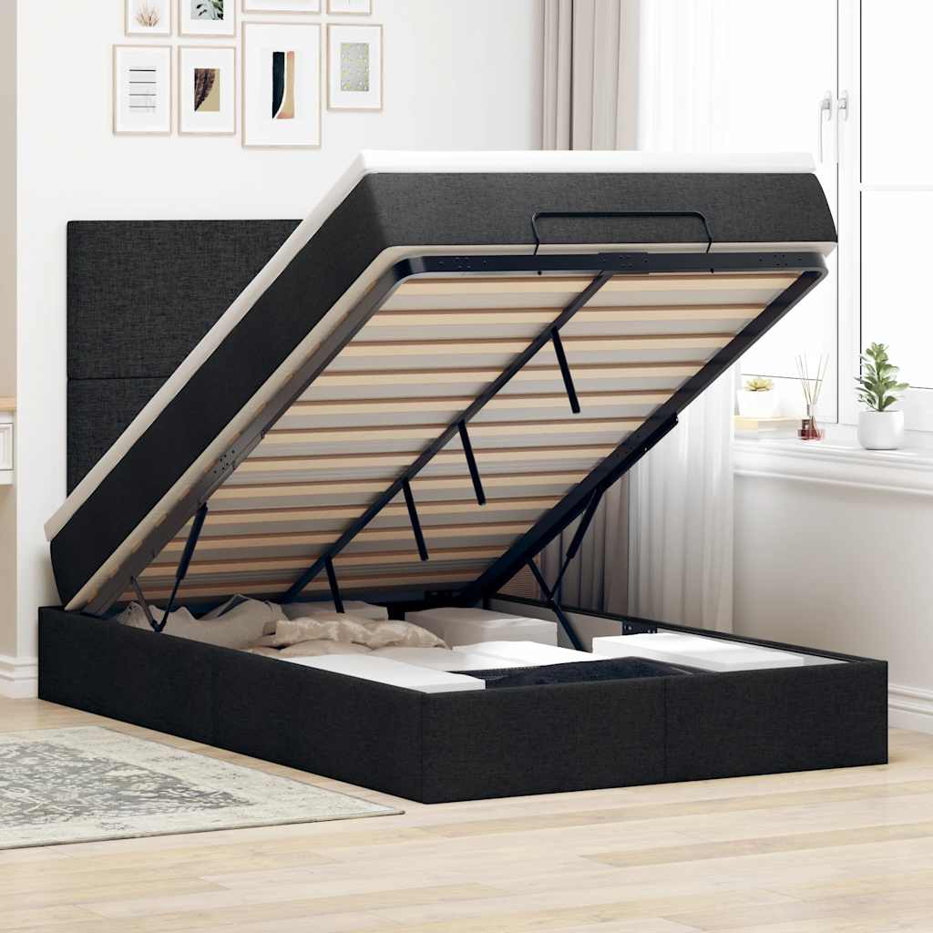Moldura de cama síriaxl otomana com colchão preto tecido