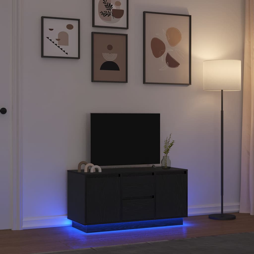 Móvel de TV com luzes LED 100x41x50 cm carvalho preto
