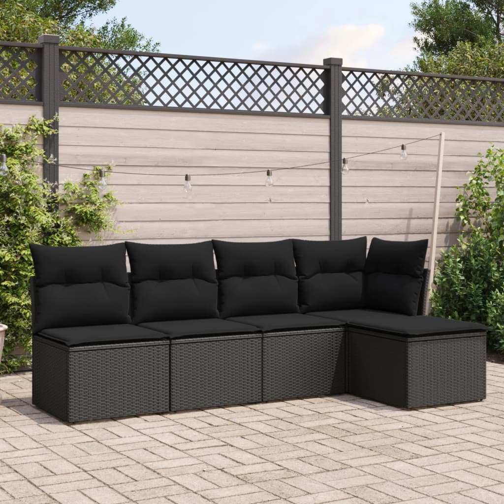 5 Pcs conjunto sofás de jardim com almofadões vime PE preto