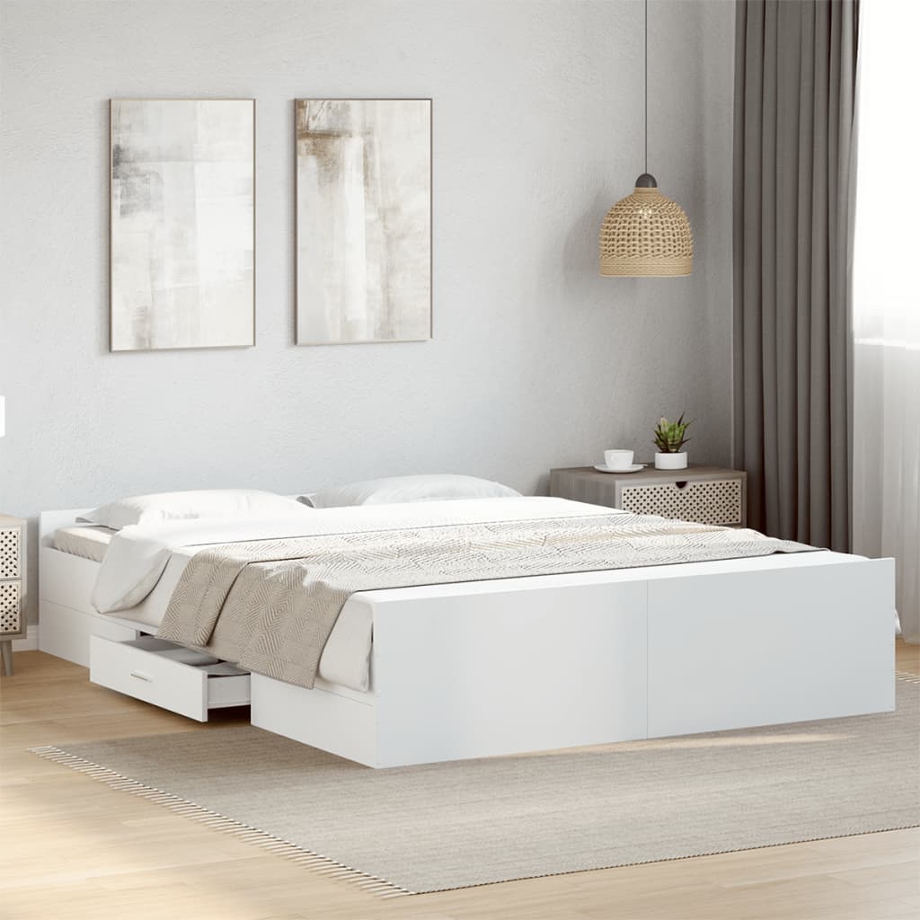 Estrutura de cama c/ gavetas 140x200cm derivados madeira branco